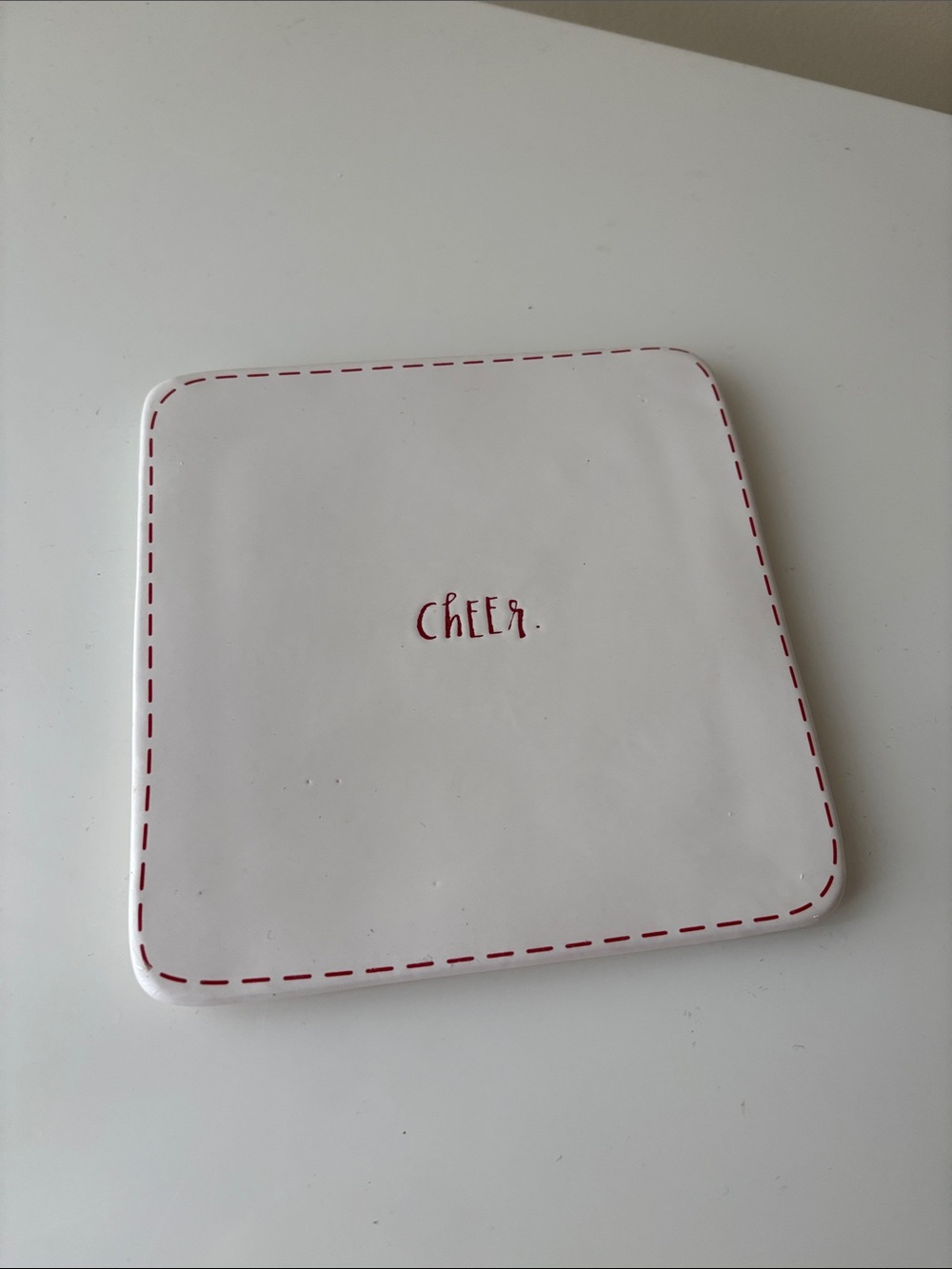 Rae Dunn Cheer Plate - White with Red Trim